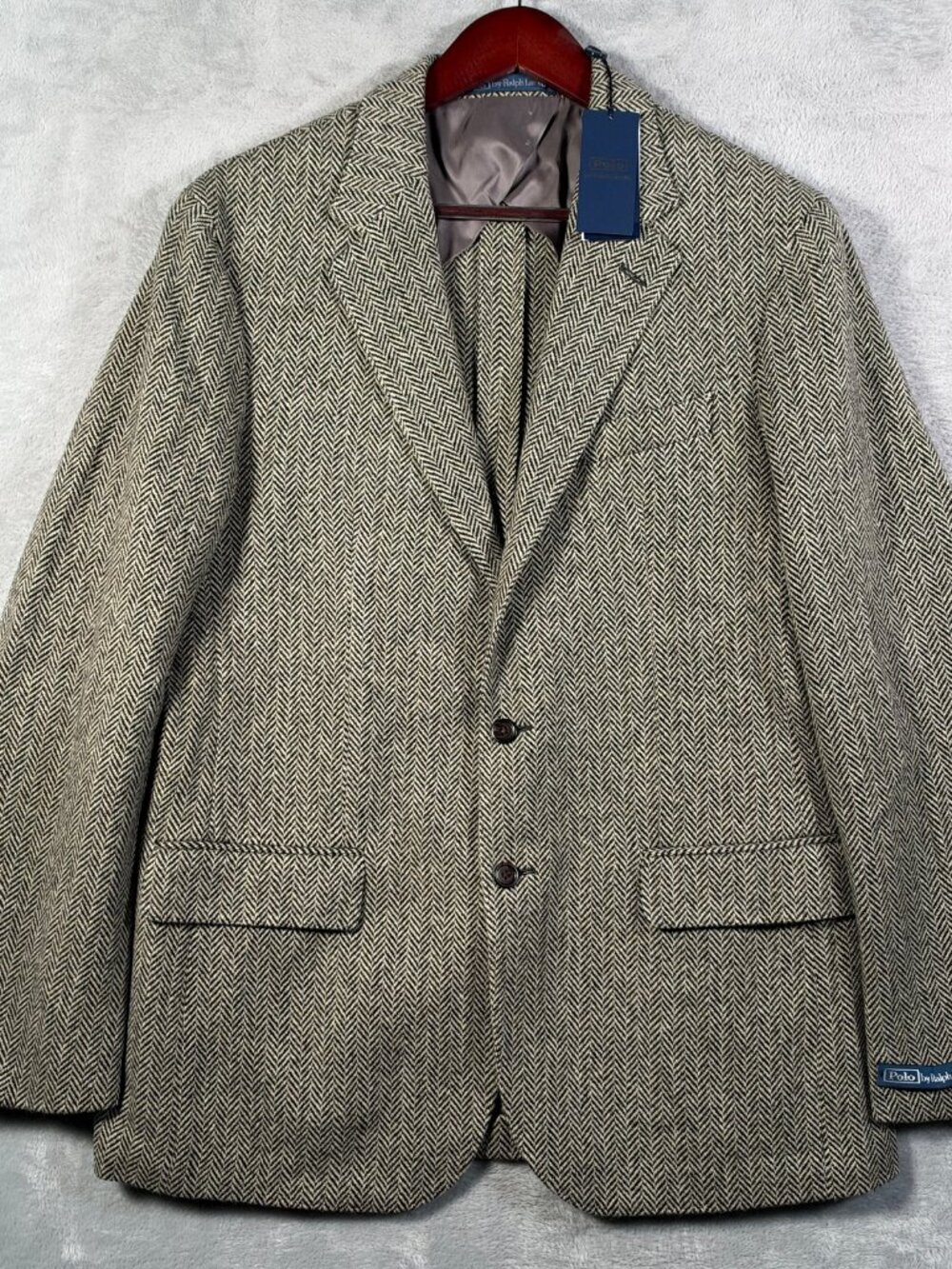 Polo Ralph Lauren Blazer Mens 42R Black Herringbone Wool Soft Sport Coat